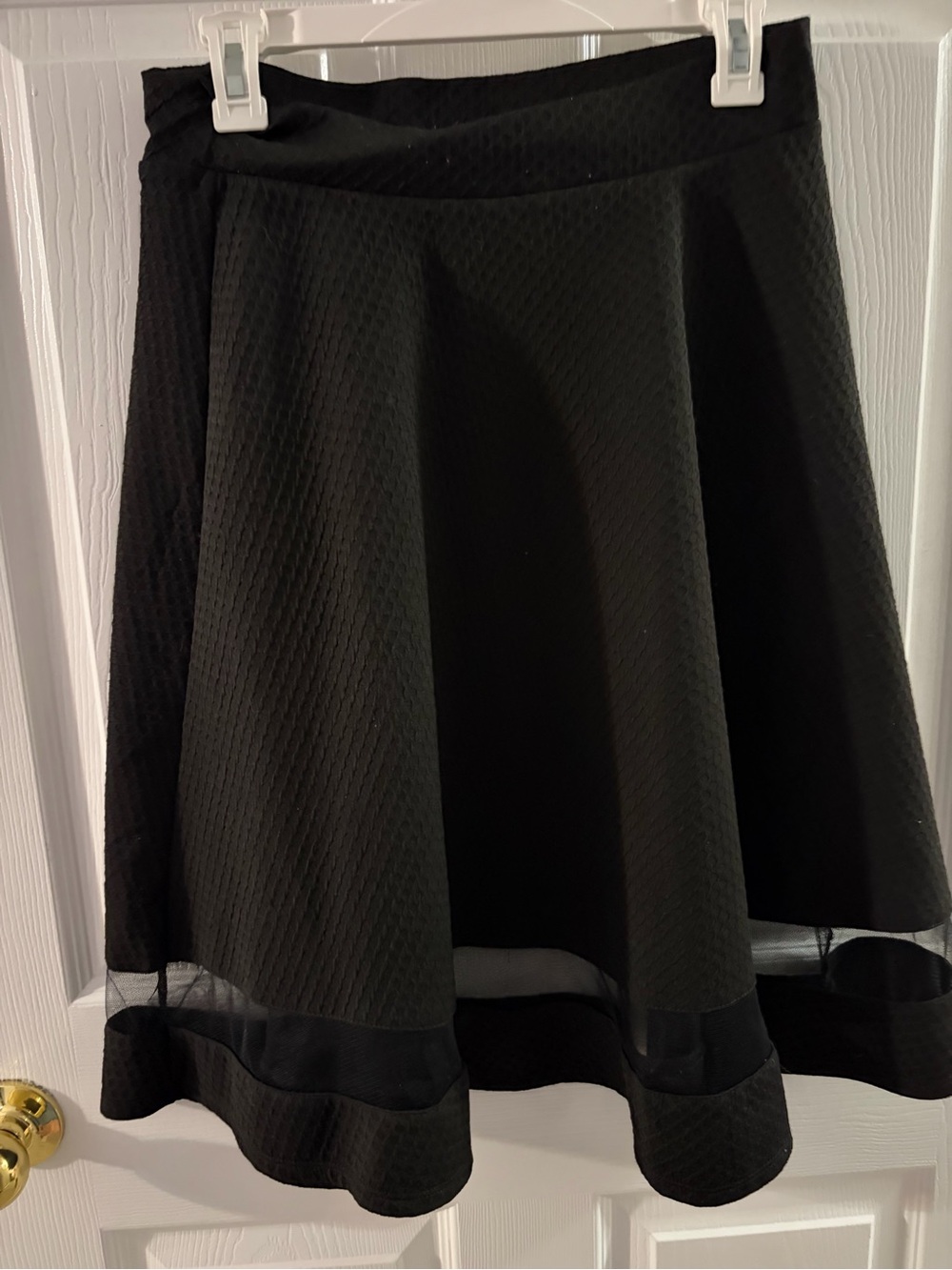 Faith and Joy Black Midi A-Line Skirt with Sheer Hem